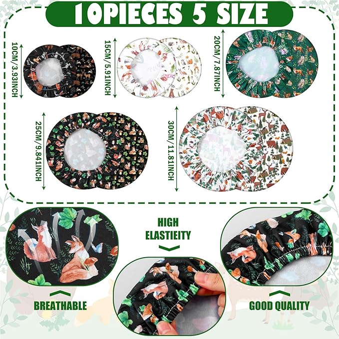 Patelai 10 Pcs Bowl Covers Reusable in 5 Size Stretch Cloth Fabric Elastic Food - Image 3