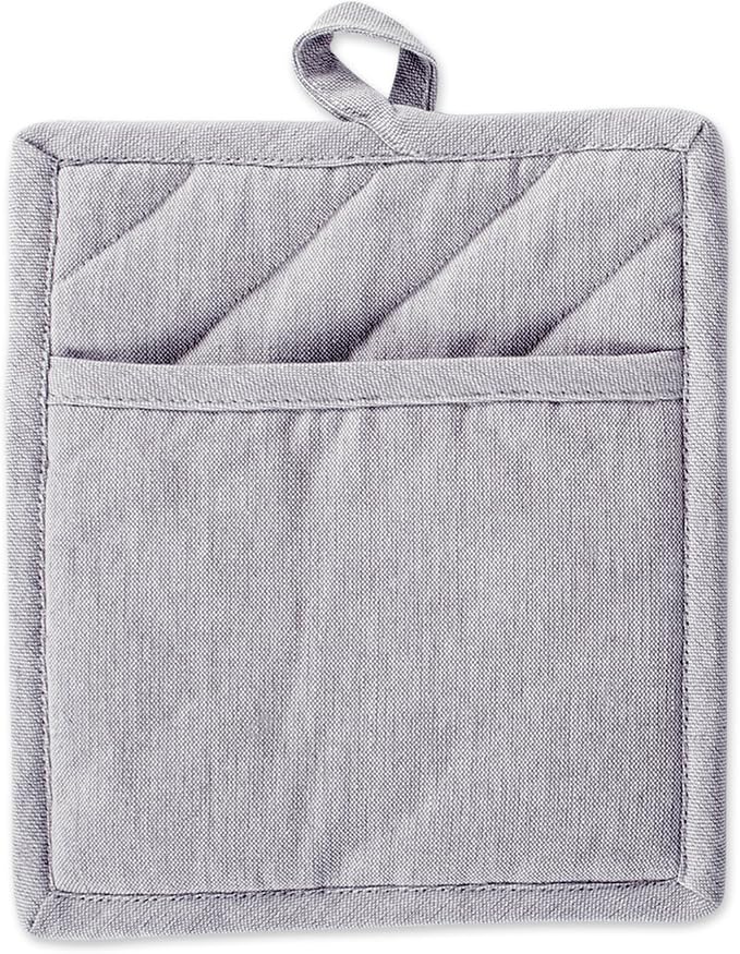 DII 100% Cotton Solid Chambray Kitchen Set, Potholders, 2 Piece - Image 2