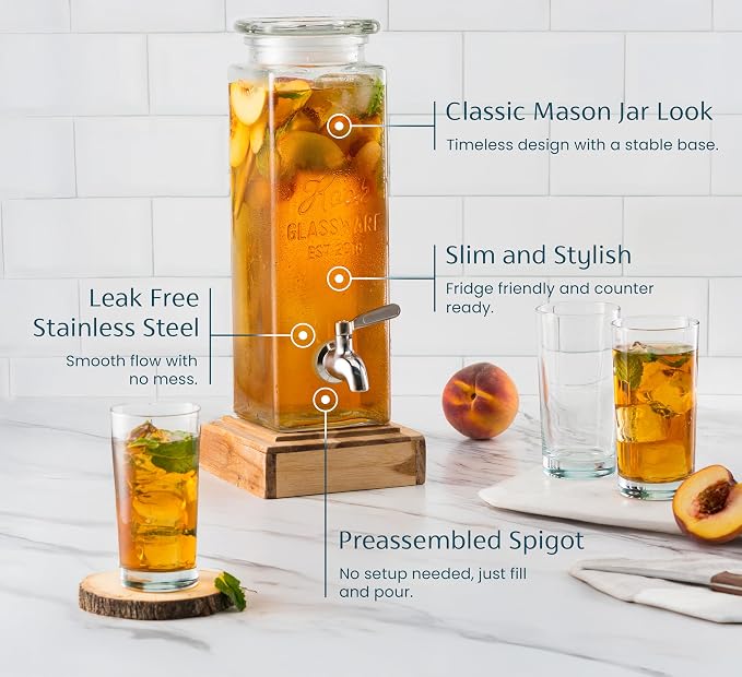 Kook Drink Dispenser, 80 oz, Water Dispenser Countertop, Glass Drink Dispenser - Image 5