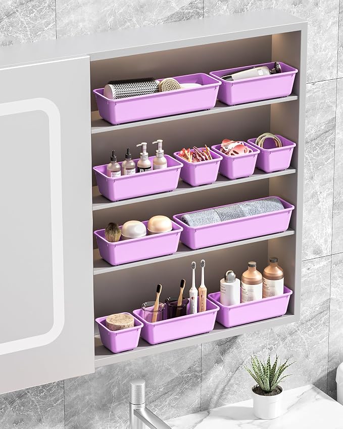 Canfanni 13 Pack Plastic Drawer Organizers Set, 3 Sizes Desk Drawer Organizer - Image 7