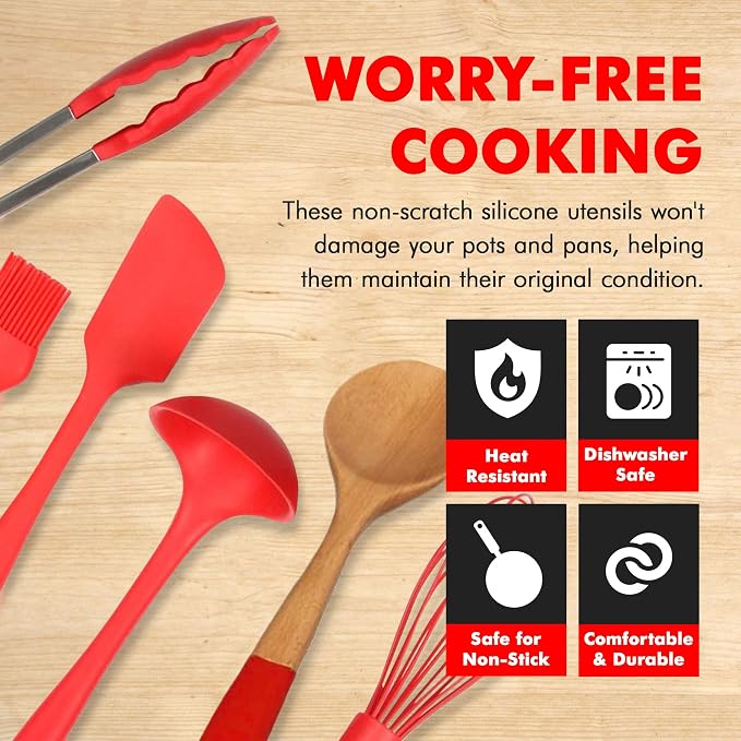 Chef Craft Premium Silicone Kitchen Tool and Utensil Set, 11 Piece Set - Image 3