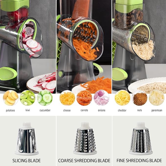 Quick Rotating Cheese Grater, Manual 3-in-1 Vegetable Chopper - Image 2