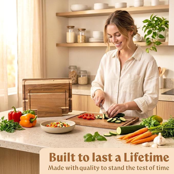 Acacia Wood Cutting Board for Kitchen, Non-Toxic Cutting Board Set of 3 - Image 3