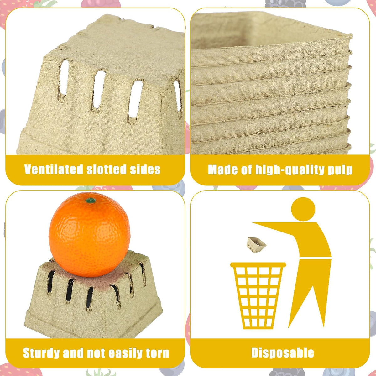 50 Pack Natural Pulp Fiber Berry Basket Small Strawberry Basket Molded
