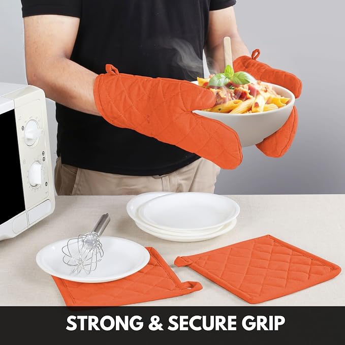 Oven Mitt & Pot Holder 100% Cotton Set of Heat Resistant Oven Gloves & Hot Pads - Image 5