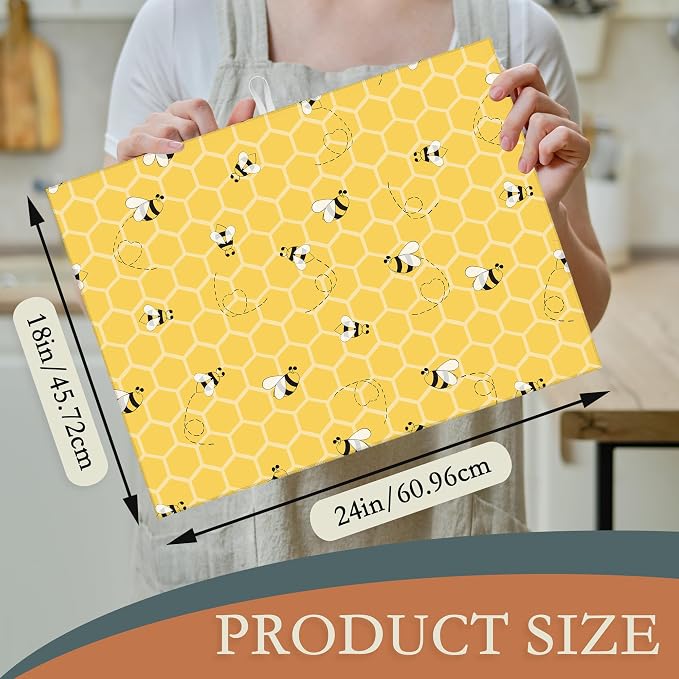 Yellow Bees Dish Drying Rack Mats Decor, Honey Honeycombs Dish Pad Drying Mat - Image 2