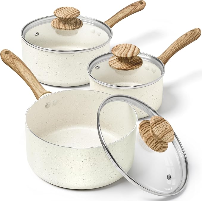 MICHELANGELO Saucepan Set with Lid, Nonstick Sauce Pan Sets with Granite by Michelangelo