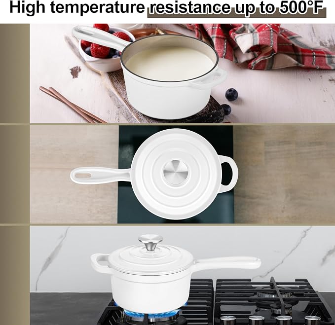 1 QT Enameled Cast Iron Saucepan, Leonyo Sauce Pan - Image 4