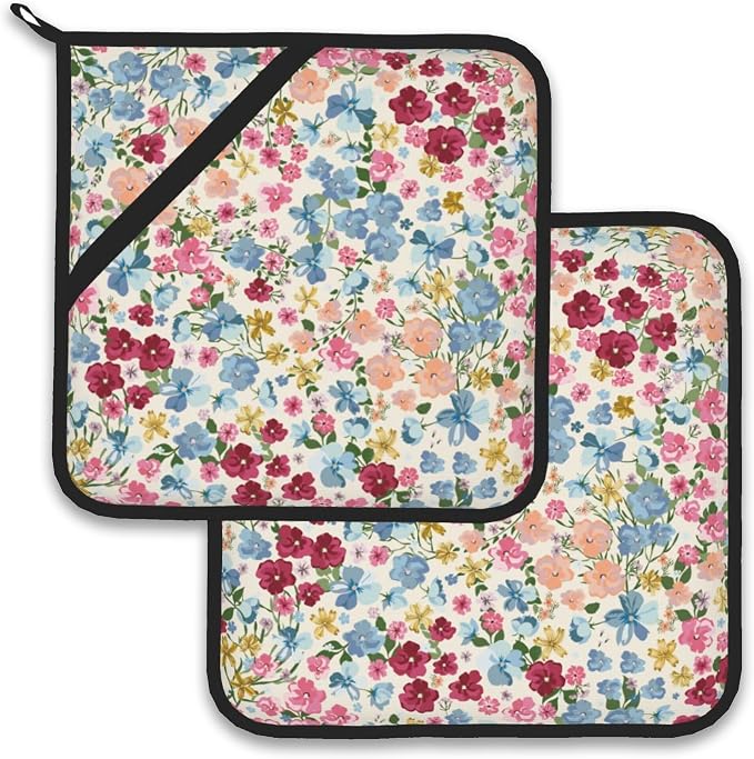 Wild Flowers Floral Meadow Pot Holder Set of 2, Heat Resistant Potholders Oven by Larkverk