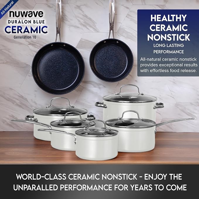 Nuwave Healthy Duralon Blue Ceramic Nonstick Cookware Set, Diamond Infused - Image 8