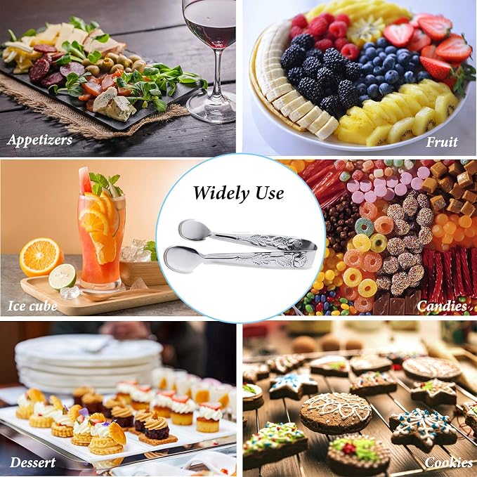 6PCS Mini Serving Tongs, 4Inch Rose Stainless Steel Sugar Cube Tongs, Sliver - Image 7