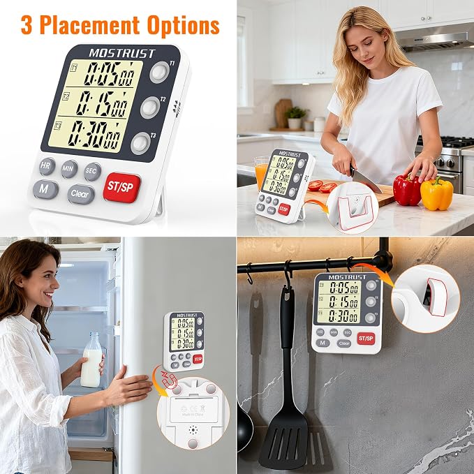 Digital Dual Kitchen Timer, 3 Channels Countdown Triple Timer - Image 6