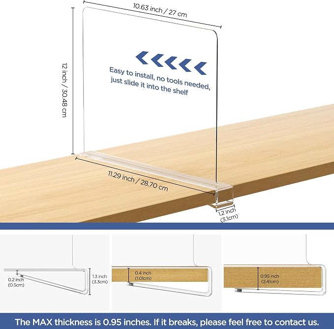 10 Pack 12 Inches Clear Shelf Dividers - Image 2
