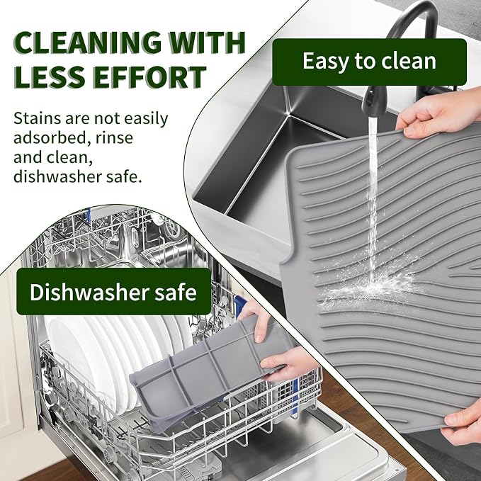 Silicone Dish Drying Mat 16x13, Food-Grade Silicone, Easy Clean Pad - Image 7