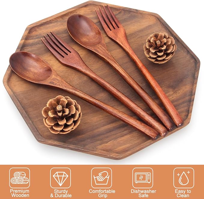 12 Pieces Wooden Forks and Spoons - Image 4