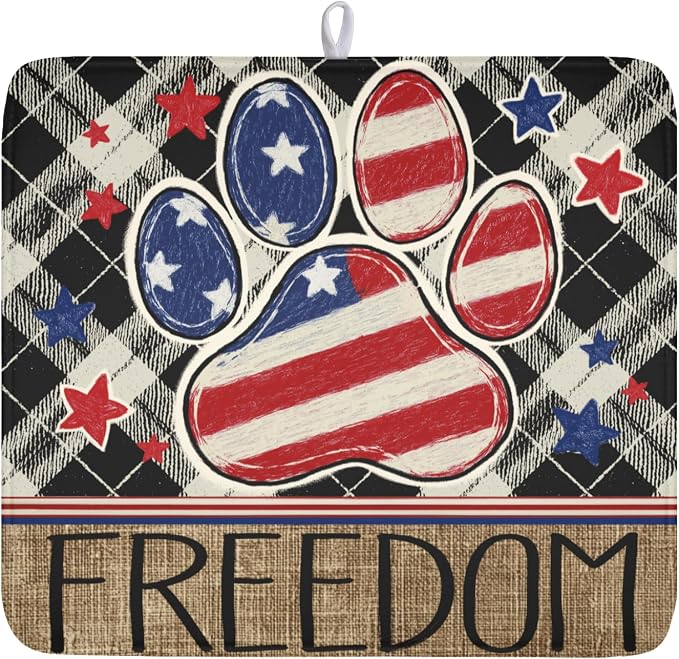 4th of July Dish Drying Mat 18x16 Inch, Patriotic Drying Mat by Trongr