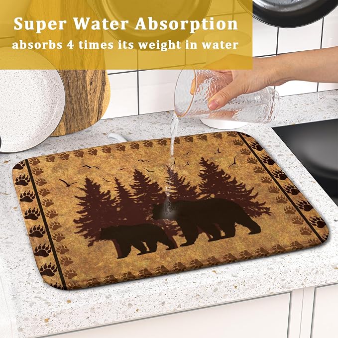 Giwawa 16"x18" Brown Bear Dish Drying Mat Rustic Forest Wildlife Woodland Dish - Image 7