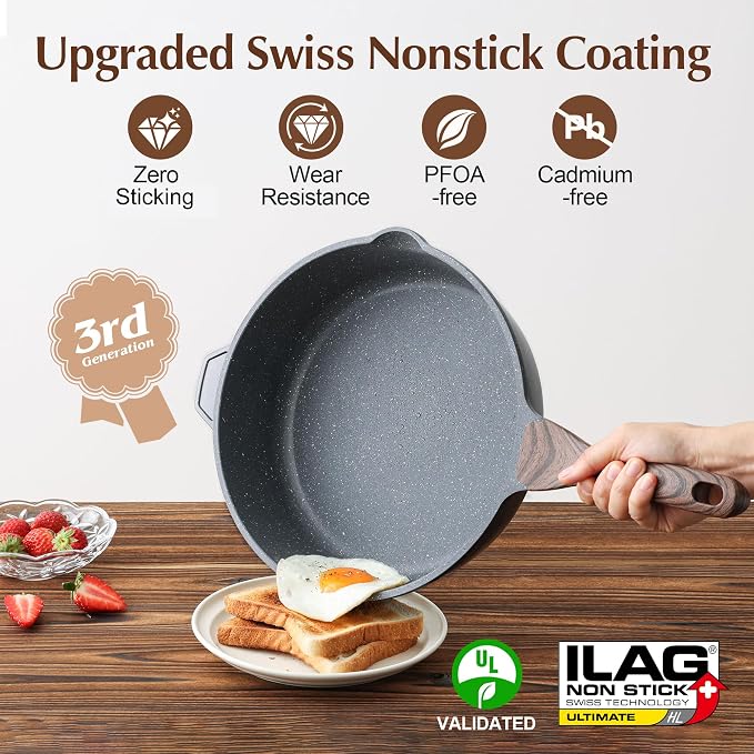 SENSARTE Nonstick Deep Frying Pan Skillet, 12-inch Saute Pan - Image 2