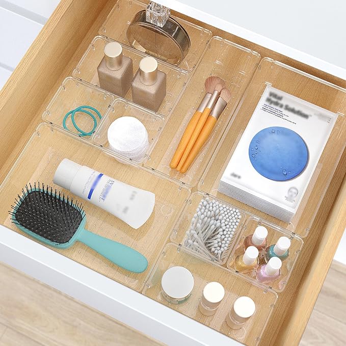 StorMiracle 13 PCS Clear Plastic Drawer Organizers Set, 4 Size Desk Drawer - Image 5