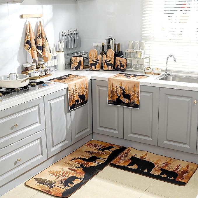 Fourluoo 10 Pcs Farmhouse Kitchen Decor Set 4 Brown Bear Kitchen Towels 2 - Image 7