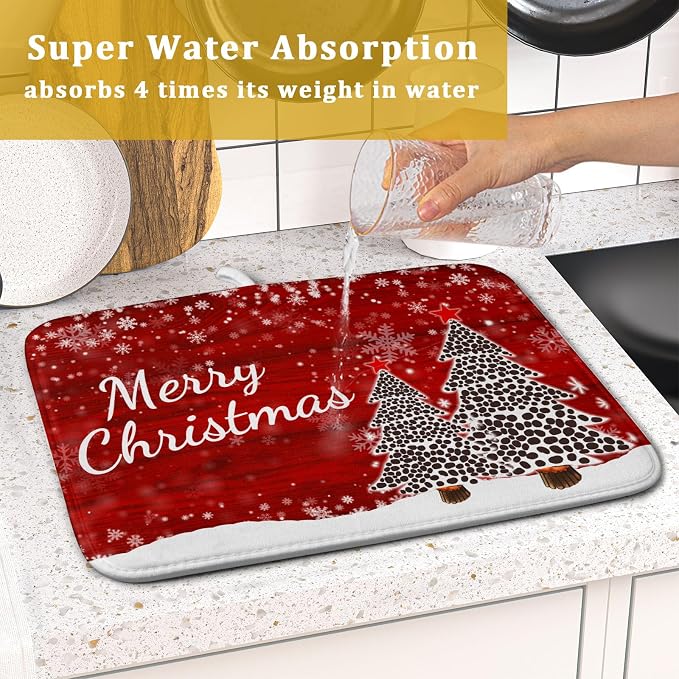 Merry Christmas Tree Red Dish Drying Mat - Image 7