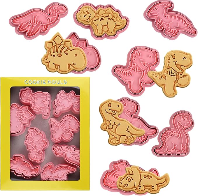 Dinosaur Cookie Cutters With Plunger Stampers Set, 8 Piece 3D Dinosaur - Image 8