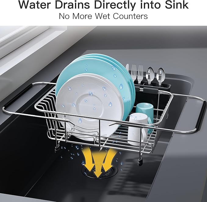 Apartment RV Small Dish Drainer Drying Rack Over The Sink In Stainless Steel - Image 5