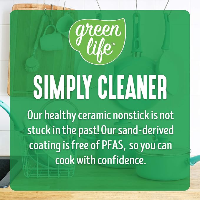 GreenLife Soft Grip Healthy Ceramic Nonstick 12 Piece Cookware Pots and Pans Set - Image 6