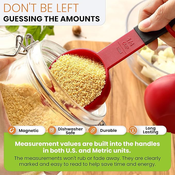 Spring Chef Red Magnetic Measuring Cups and Spoons Set of 9, Stackable Plastic - Image 4