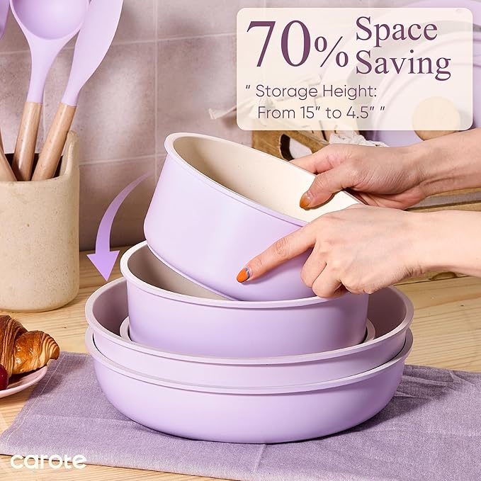 CAROTE Pots and Pans Set Non Stick, Cookware Sets, Oven/Fridge Safe, Space - Image 4