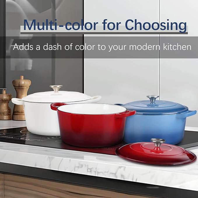 E-far Dutch Oven Pot with Lid, 5 Quart Enameled Cast Iron Round Dutch Oven - Image 7