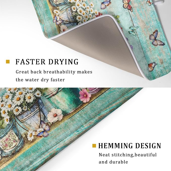 Spring Floral Rustic Dish Drying Mat - Image 3