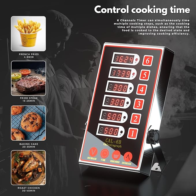 Commercial Kitchen Timer with 6 Channels, Professional LED Digital Timer - Image 2