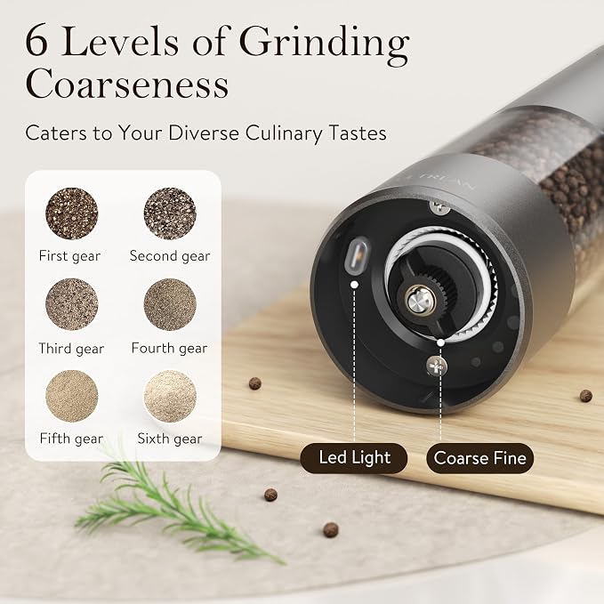 Ultrean Salt and Pepper Grinder Set, Rechargeable Salt and Pepper Shakers - Image 3