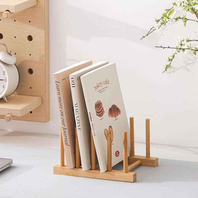 HBlife 4pcs Bamboo Dish Plate Bowl Cup Book Pot Lid Cutting Board Drying Rack - Image 5