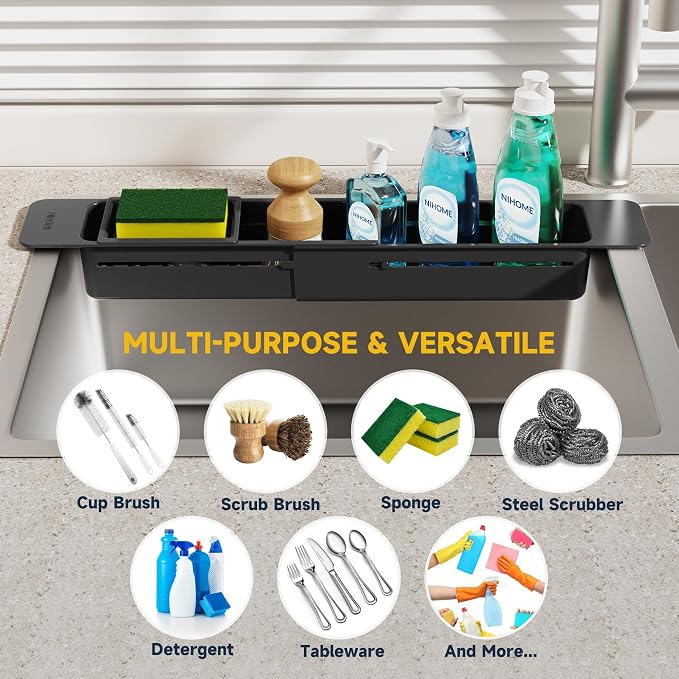 NiHome Extendable Sink Kitchen Organizer, Extra Long Telescopic Brush Storage - Image 7