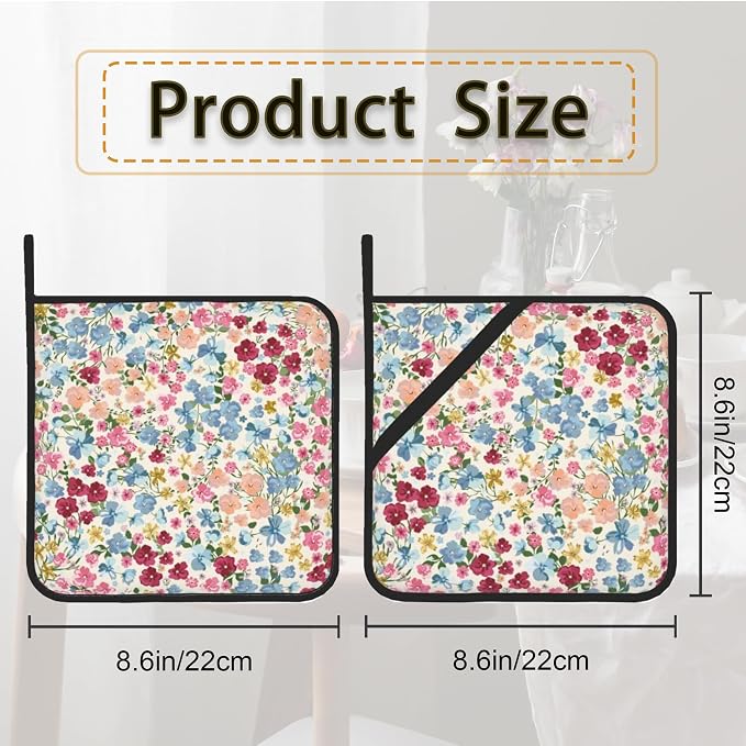 Wild Flowers Floral Meadow Pot Holder Set of 2, Heat Resistant Potholders Oven - Image 2