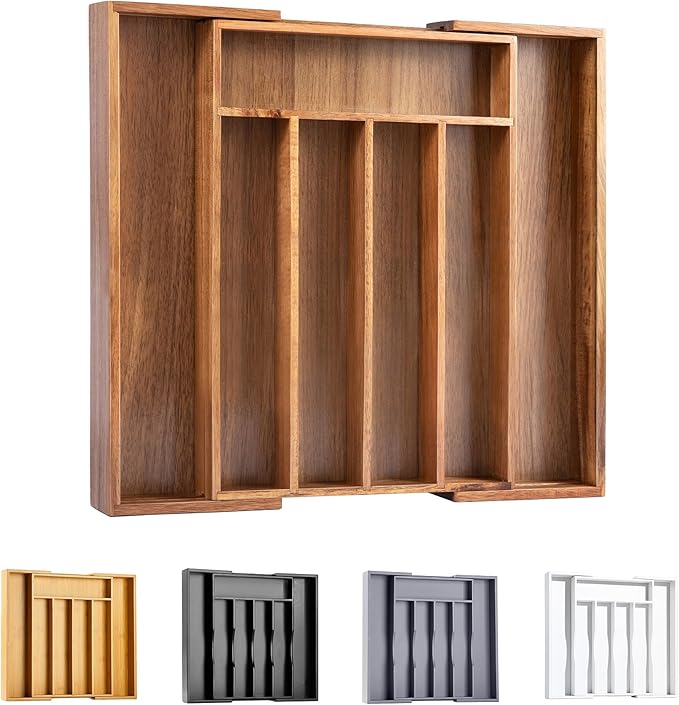 Bellsal Acacia Silverware Organizer Kitchen Drawer Organizer Expandable Bamboo by Bellsal