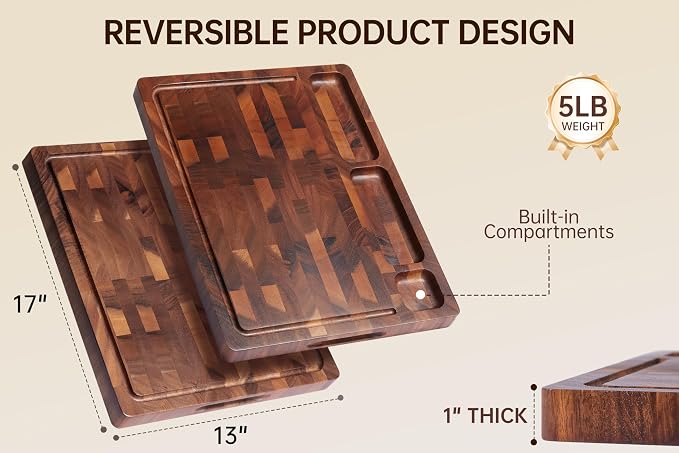 Walnut Cutting Boards for Kitchen, End Grain Wooden Cutting Board Double Sided - Image 2