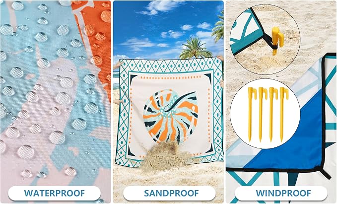 HIHOHO Beach Blanket Waterproof Sandproof Extra Large Beach Mat 79" X - Image 5