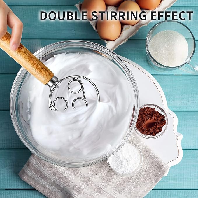 TEEVEA Danish Dough Whisk for Bread Sourdough, Wooden Handle & Stainless Steel - Image 4