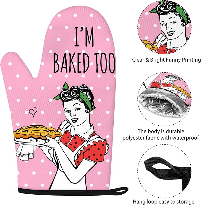 Funny Oven Mitts and Pot Holders Sets Pink Kitchen Accessories Cute Kitchen - Image 3