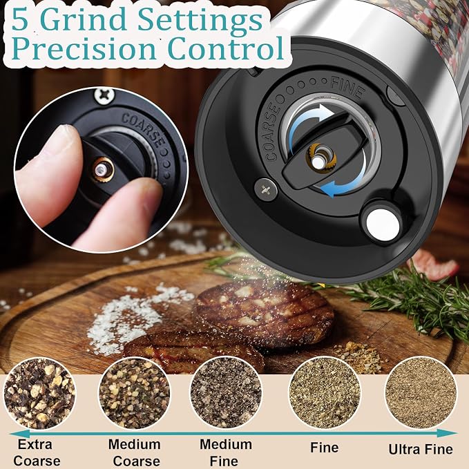 Electric Salt and Pepper Grinder Set, Automatic Salt Pepper Mill Grinder - Image 2