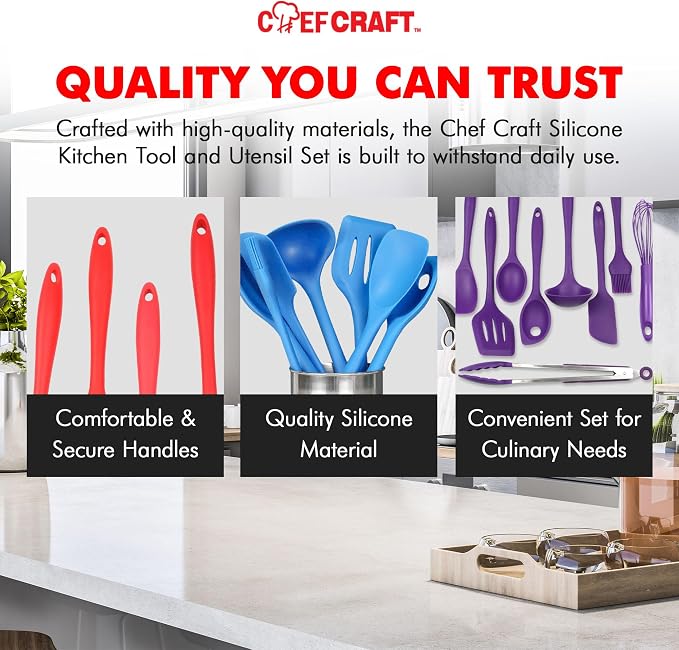 Chef Craft Premium Silicone Kitchen Tool and Utensil Set, 9 Piece - Image 5