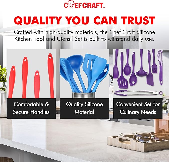 Chef Craft - Premium Silicone Kitchen Tools and Utensils Set, Non-Scratch - Image 6