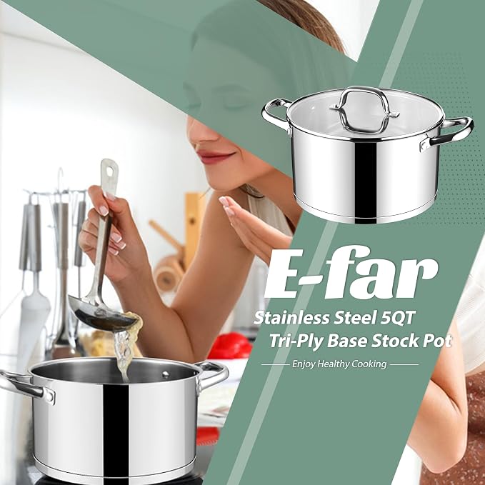 E-far Stainless Steel Stockpot, 5 Quart Pot - Image 7