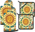 Sun and Moon Oven Mitts and Pot Holders Sets 4Pcs, Extra Long Oven Gloves by VisittheDuibelproduct