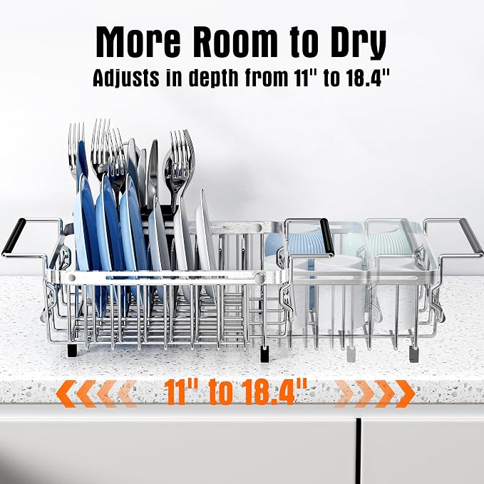 Expandable Dish Drying Rack in Sink, Stainless Steel Over The Sink Dish Drainer - Image 2