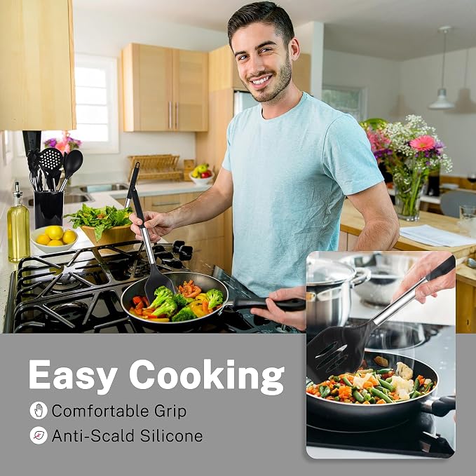 QMVESS Silicone Cooking Utensils Set, 446°F Heat Resistant Spatula, Spoons Set - Image 2