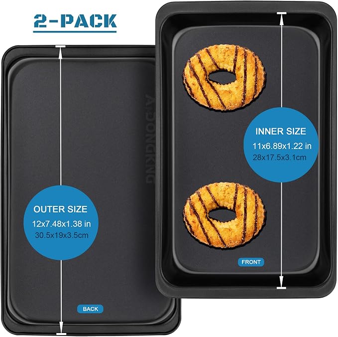 Baking Sheet Pans, Cookie Tray, Nonstick Heavy Carbon Steel Bakeware, 12 X 7.5 - Image 2